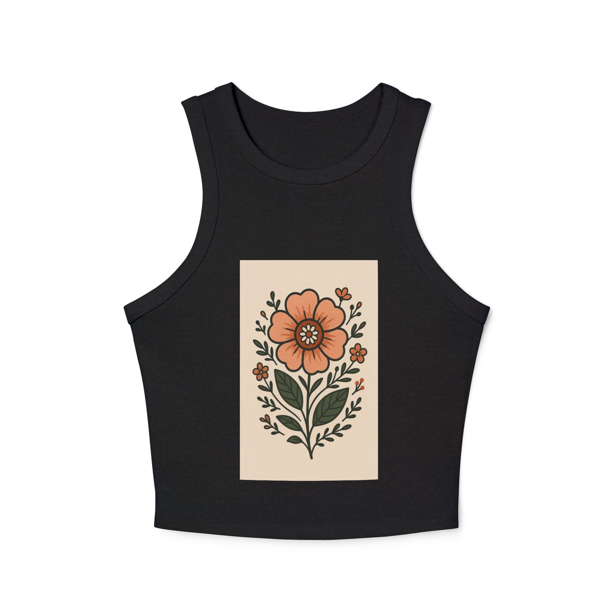 Floral Racerback Tank, Women's Micro Rib Tank Top, Summer Casual Wear, Festival Outfit, Gift for Her, Boho Floral Design