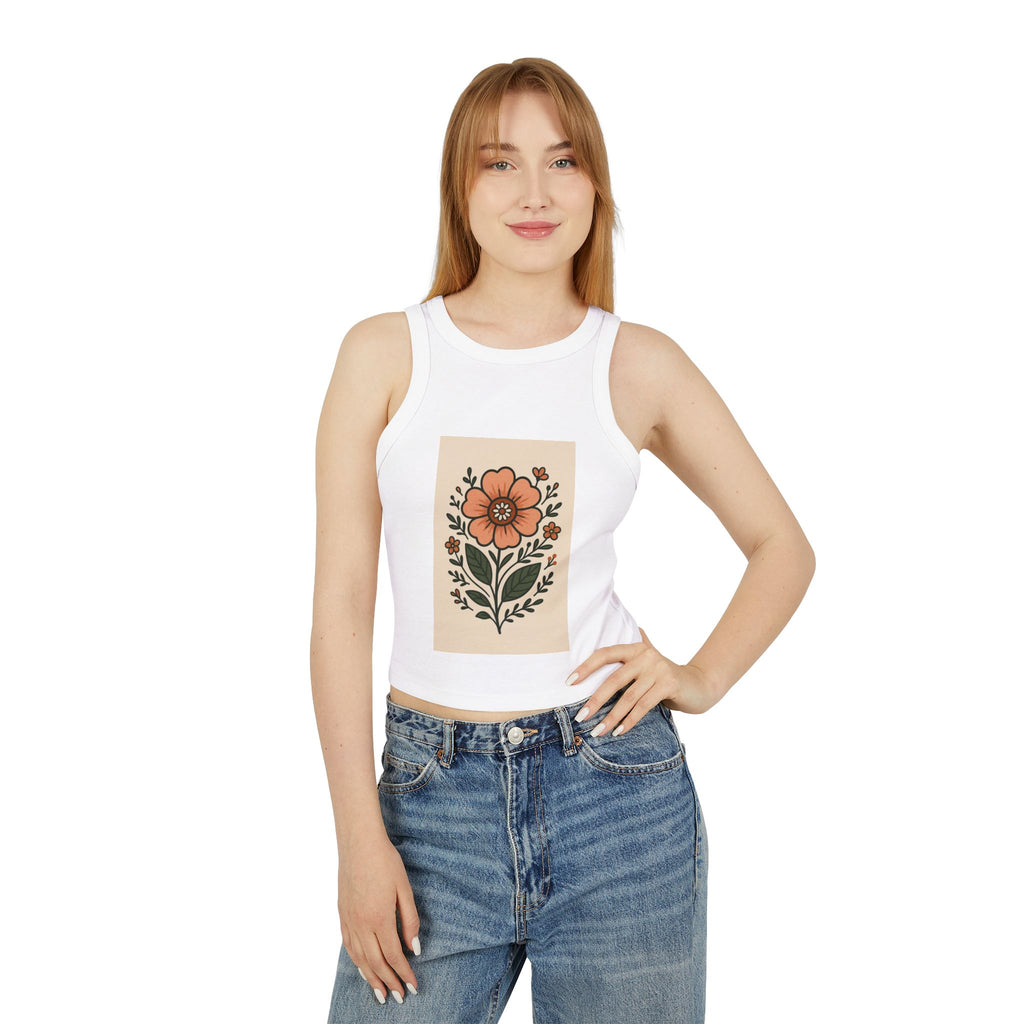 Floral Racerback Tank, Women's Micro Rib Tank Top, Summer Casual Wear, Festival Outfit, Gift for Her, Boho Floral Design
