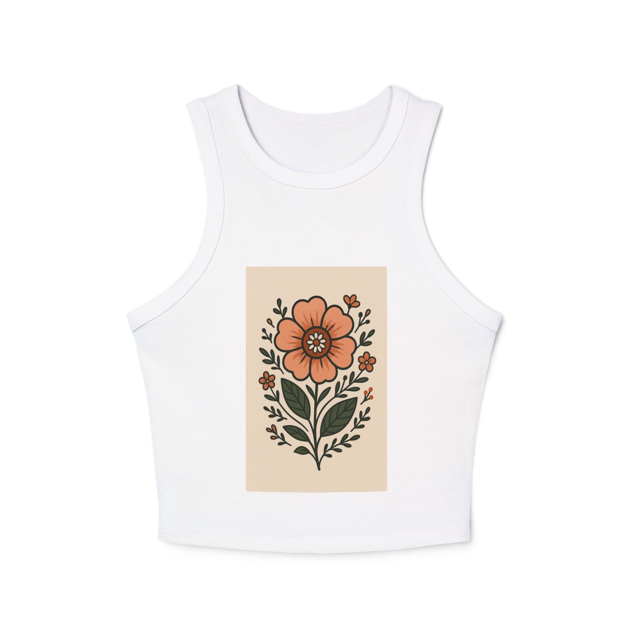 Floral Racerback Tank, Women's Micro Rib Tank Top, Summer Casual Wear, Festival Outfit, Gift for Her, Boho Floral Design