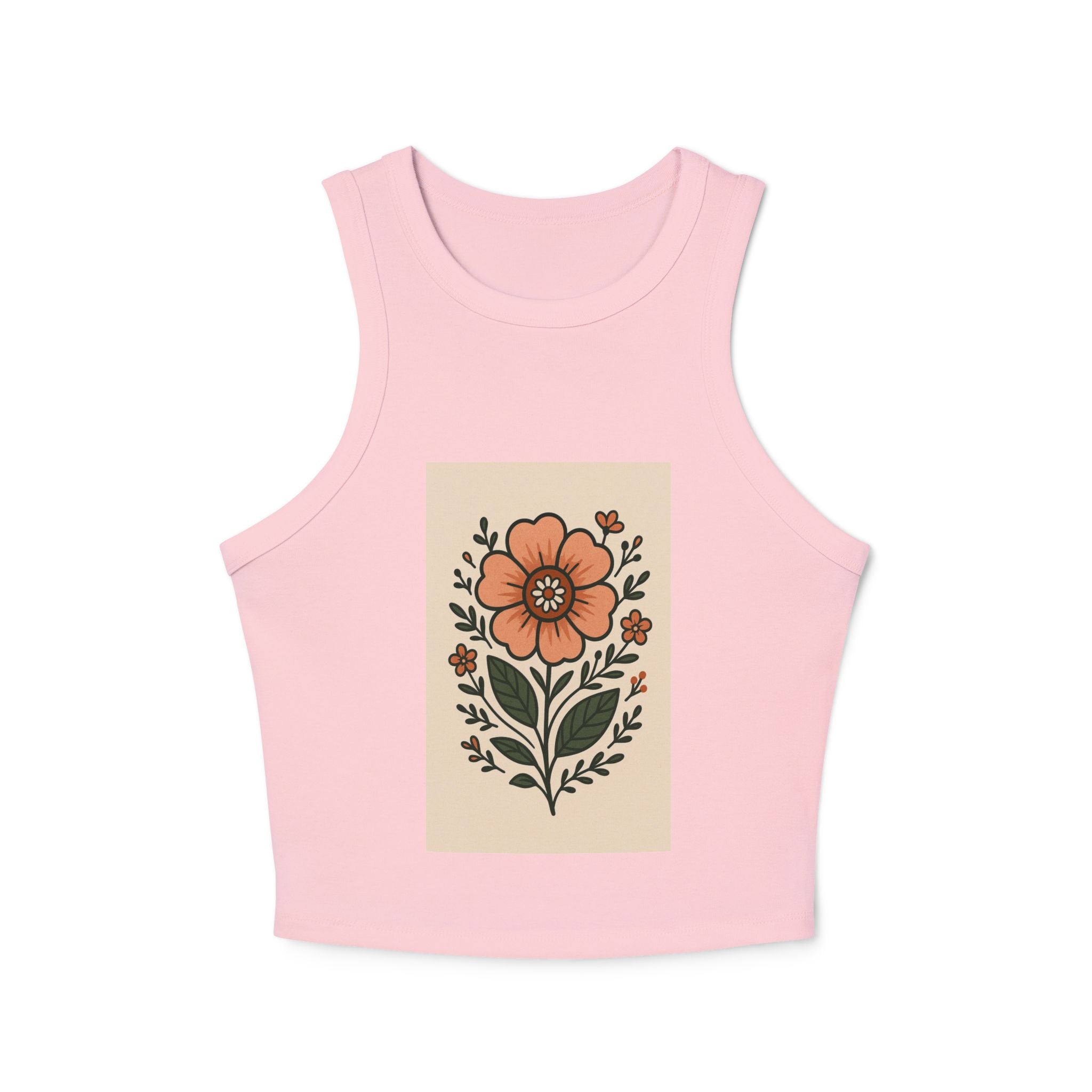 Floral Racerback Tank, Women's Micro Rib Tank Top, Summer Casual Wear, Festival Outfit, Gift for Her, Boho Floral Design