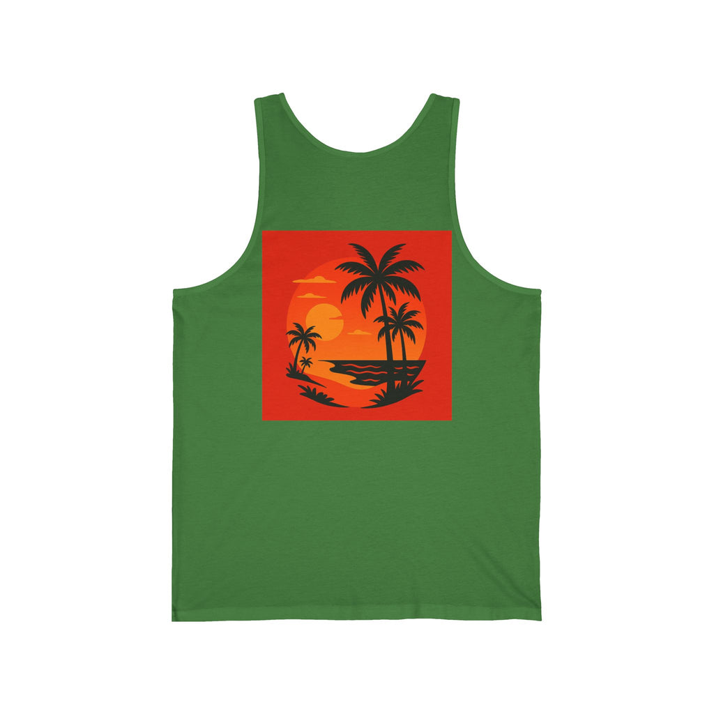 Tropical Sunset Tank, Relaxed Fit Summer Tank, Beach Wear, Vacation Top, Unisex Jersey Tank