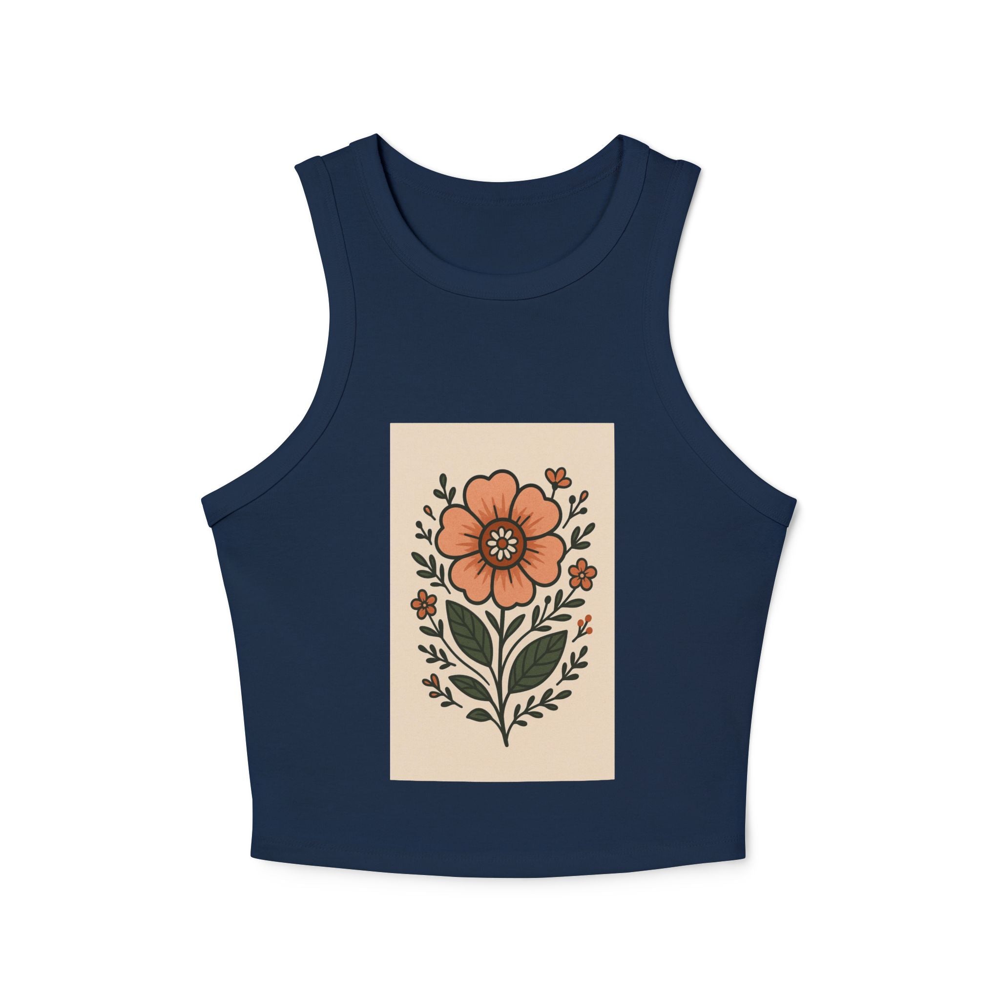 Floral Racerback Tank, Women's Micro Rib Tank Top, Summer Casual Wear, Festival Outfit, Gift for Her, Boho Floral Design