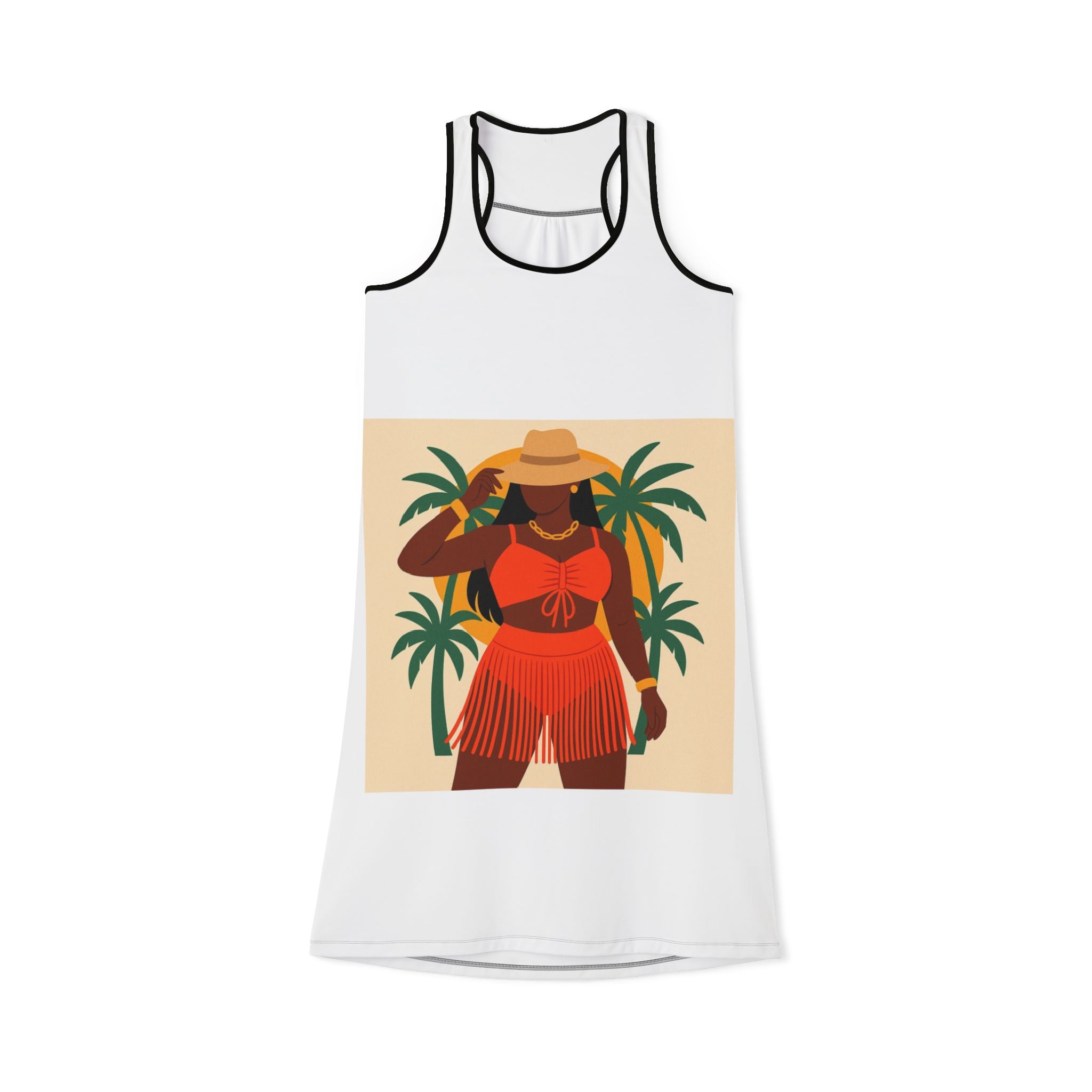 Tropical Vibes Racerback Dress, Casual Beachwear, Summer Fashion, Vacation Outfit, Trendy Sundress, Relaxed Fit Dress