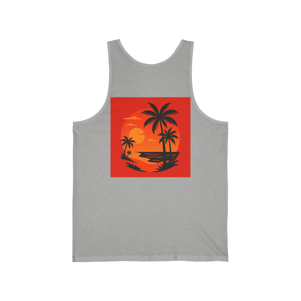 Tropical Sunset Tank, Relaxed Fit Summer Tank, Beach Wear, Vacation Top, Unisex Jersey Tank