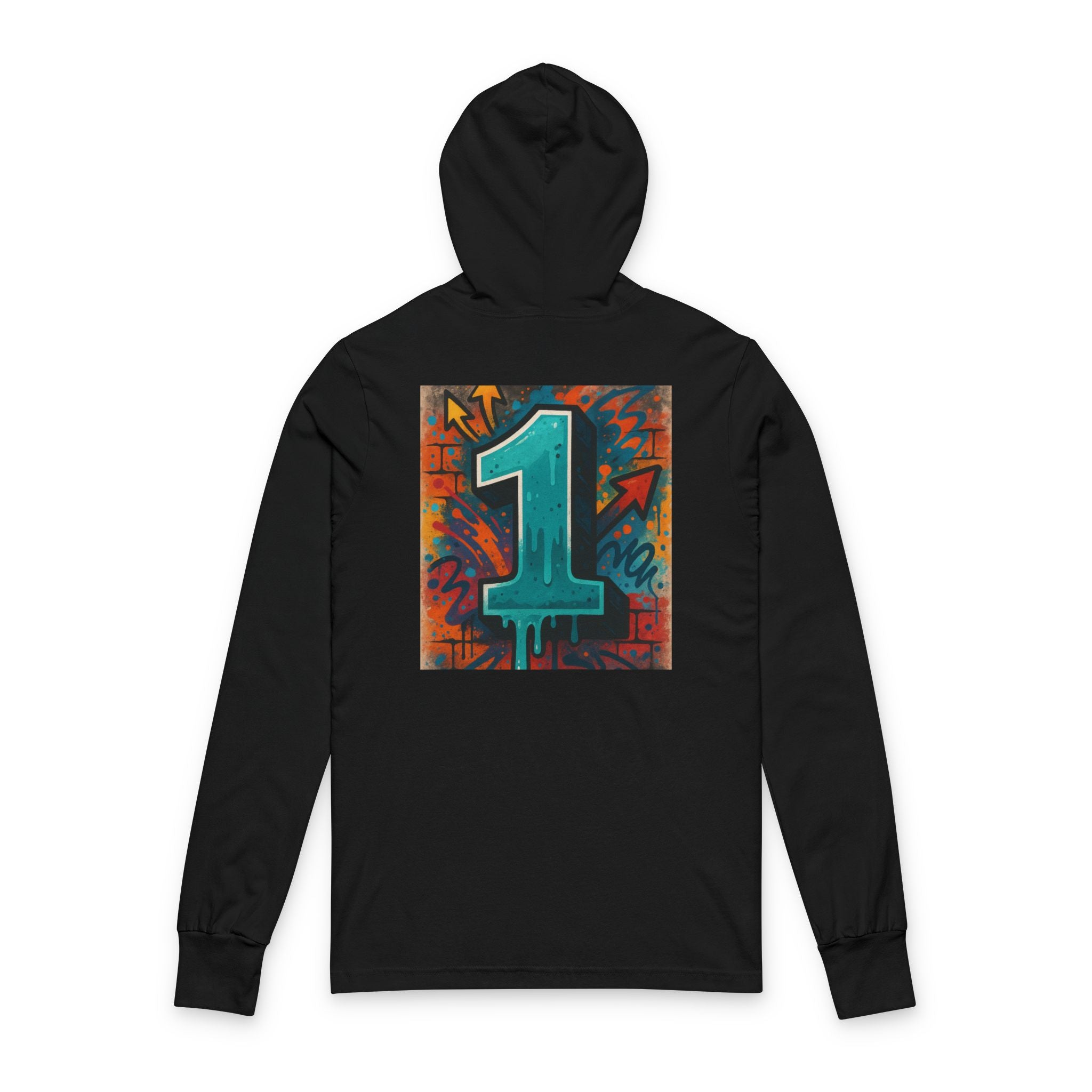 Vibrant Graffiti No.1 Long Sleeve Hoodie, Urban Style Tee, Streetwear Fashion, Gift for Artists, Casual Layering Wear