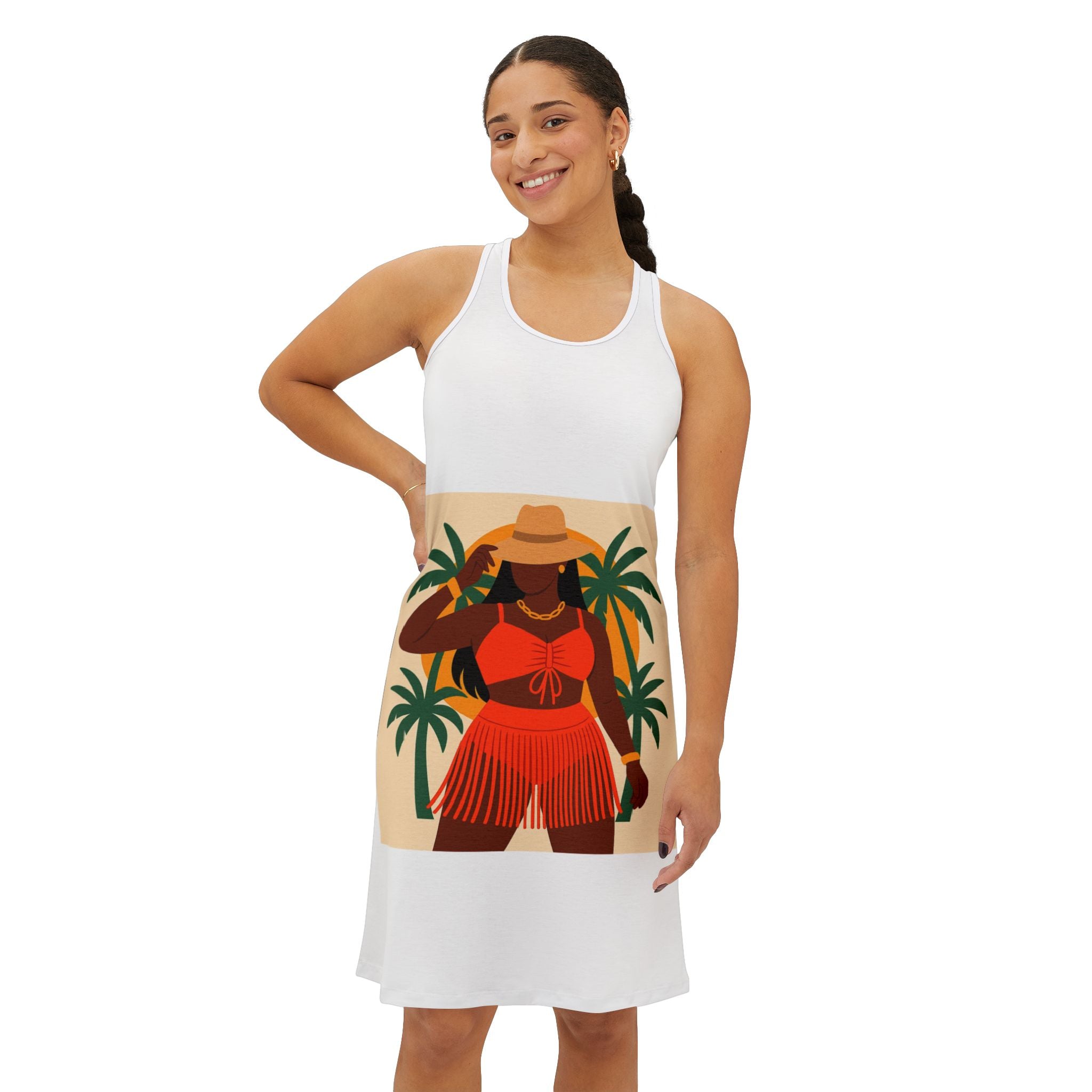 Tropical Vibes Racerback Dress, Casual Beachwear, Summer Fashion, Vacation Outfit, Trendy Sundress, Relaxed Fit Dress