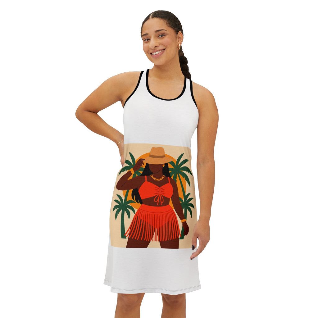 Tropical Vibes Racerback Dress, Casual Beachwear, Summer Fashion, Vacation Outfit, Trendy Sundress, Relaxed Fit Dress