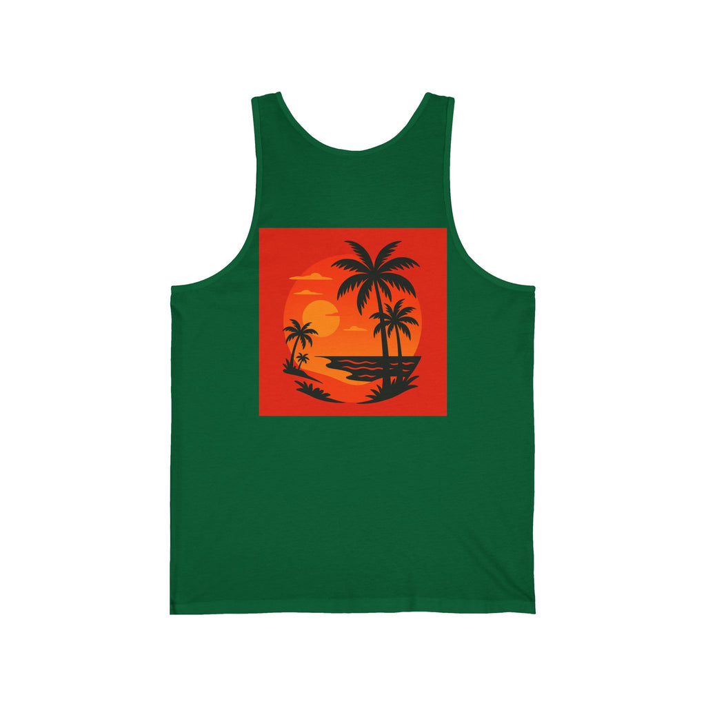 Tropical Sunset Tank, Relaxed Fit Summer Tank, Beach Wear, Vacation Top, Unisex Jersey Tank