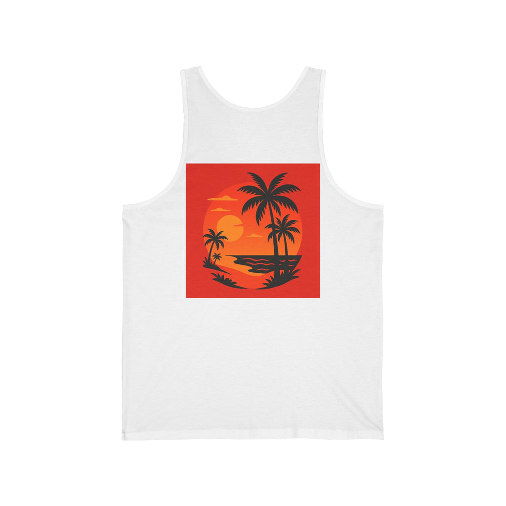 Tropical Sunset Tank, Relaxed Fit Summer Tank, Beach Wear, Vacation Top, Unisex Jersey Tank