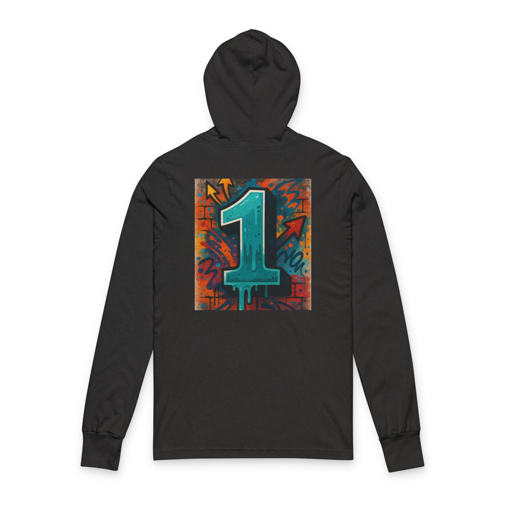 Vibrant Graffiti No.1 Long Sleeve Hoodie, Urban Style Tee, Streetwear Fashion, Gift for Artists, Casual Layering Wear