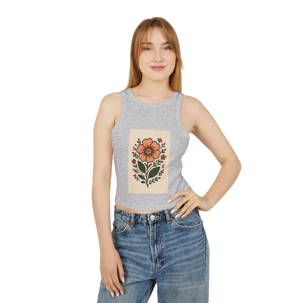 Floral Racerback Tank, Women's Micro Rib Tank Top, Summer Casual Wear, Festival Outfit, Gift for Her, Boho Floral Design