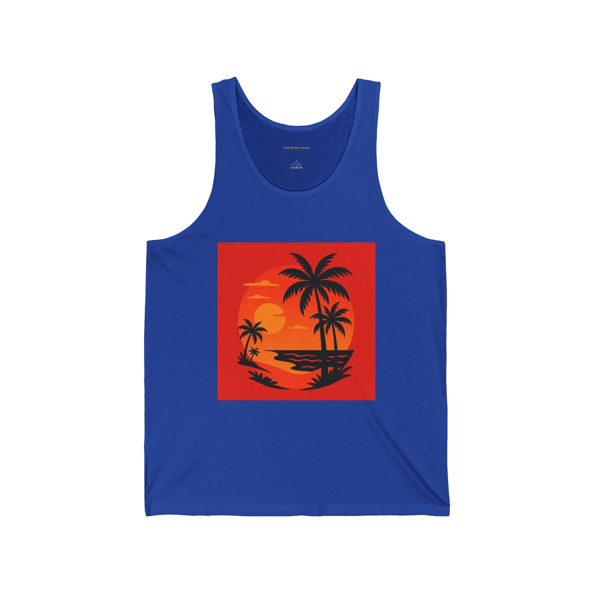 Tropical Sunset Tank, Relaxed Fit Summer Tank, Beach Wear, Vacation Top, Unisex Jersey Tank