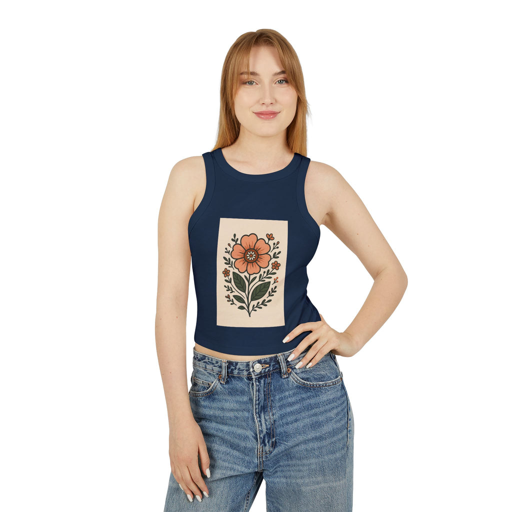 Floral Racerback Tank, Women's Micro Rib Tank Top, Summer Casual Wear, Festival Outfit, Gift for Her, Boho Floral Design