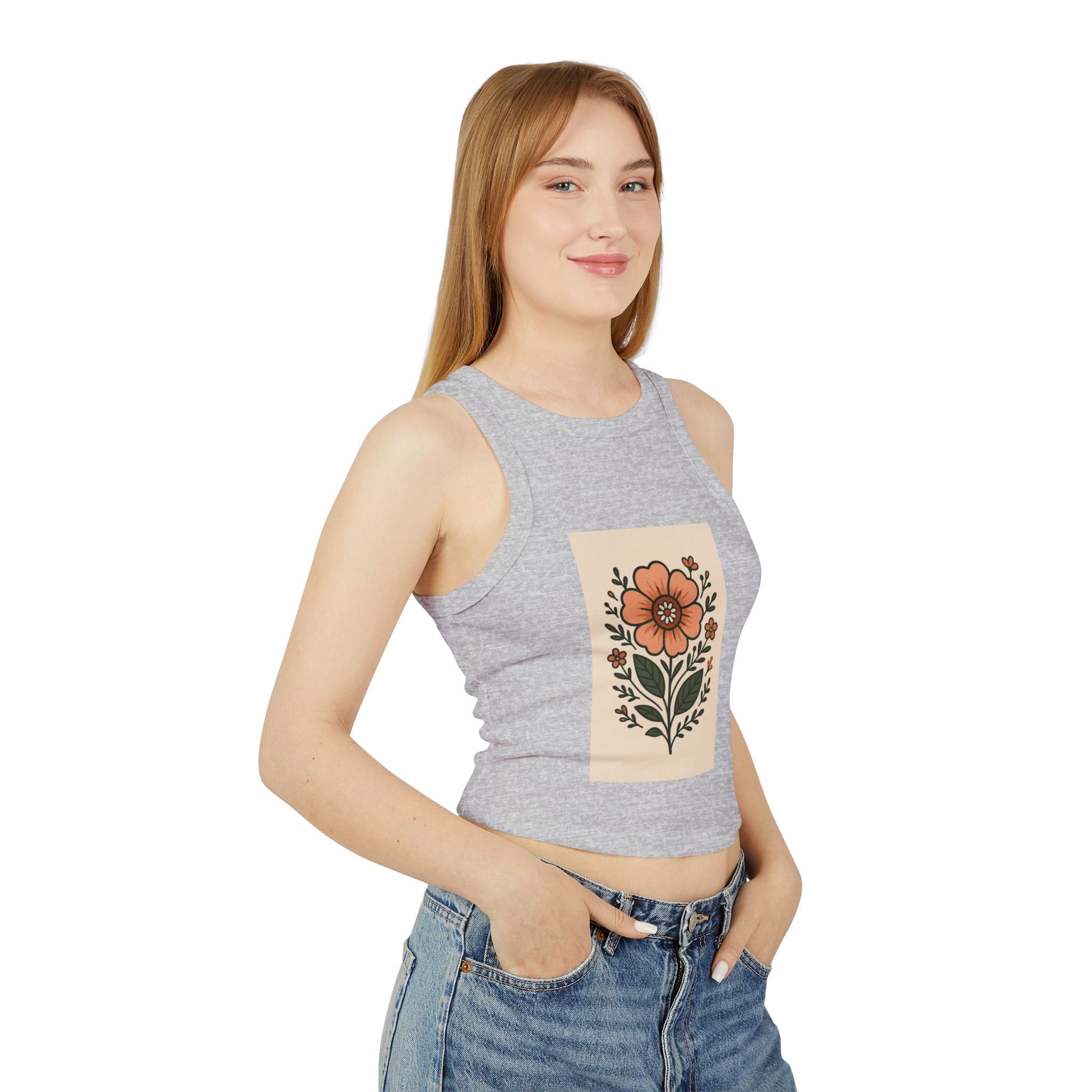 Floral Racerback Tank, Women's Micro Rib Tank Top, Summer Casual Wear, Festival Outfit, Gift for Her, Boho Floral Design