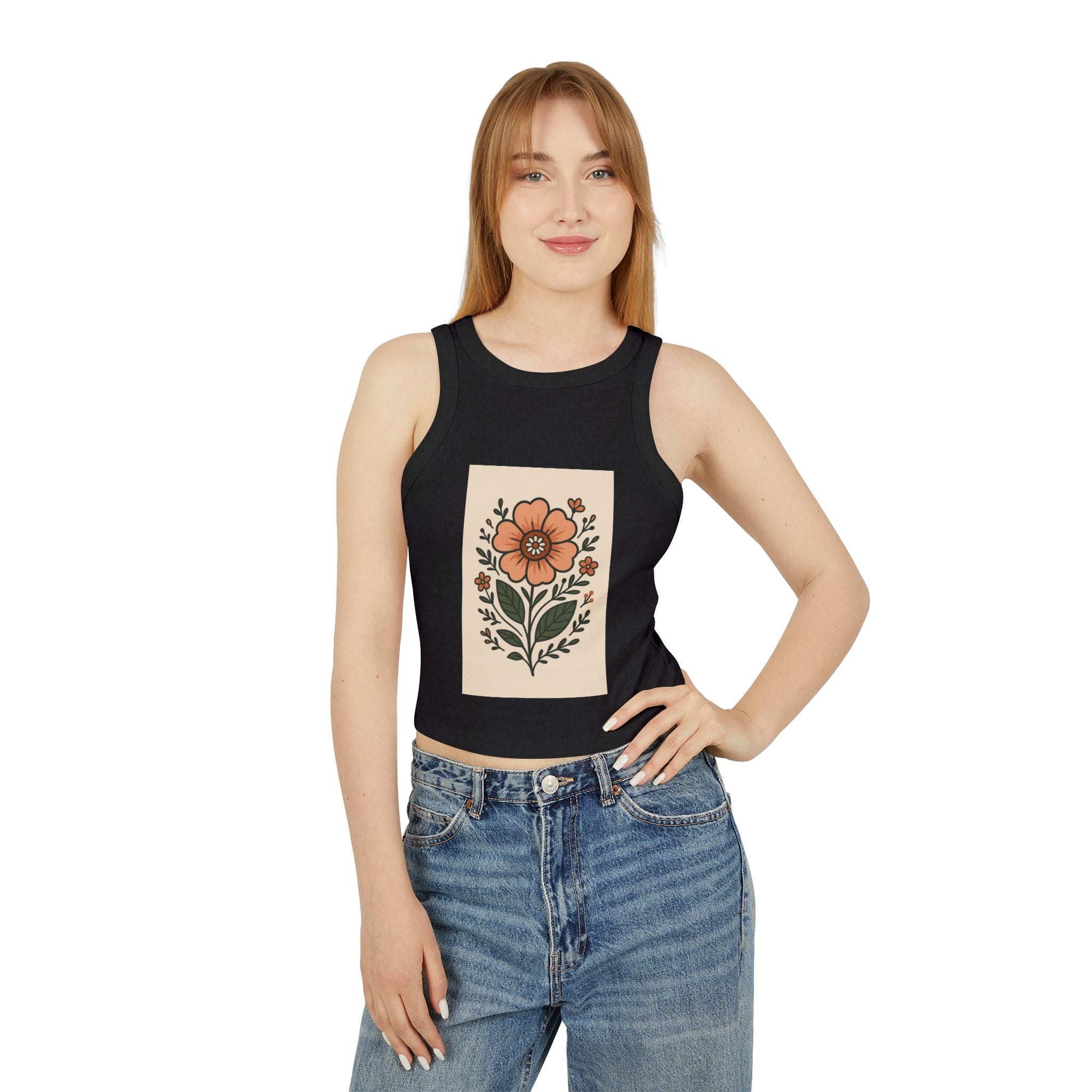 Floral Racerback Tank, Women's Micro Rib Tank Top, Summer Casual Wear, Festival Outfit, Gift for Her, Boho Floral Design